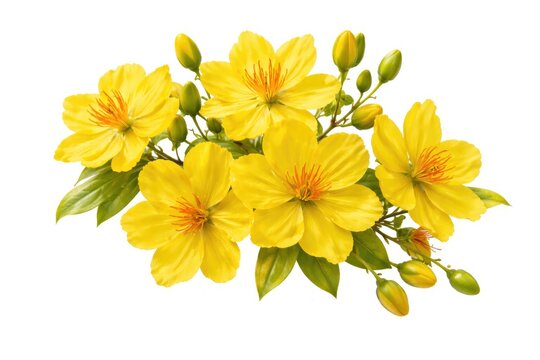 Yellow Ochna integerrima flowers representing traditional spring festival isolated on white background