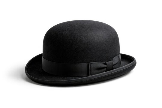 Vintage style black bowler hat on bright white background
