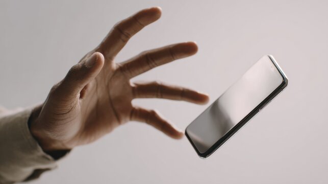 Hand reaching to grab a falling phone