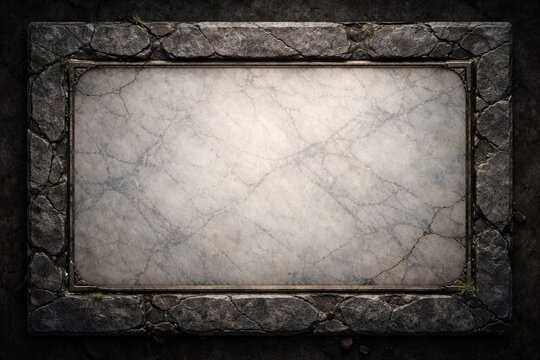 Rectangular marble tablet with cracked granite border in a stone game interface
