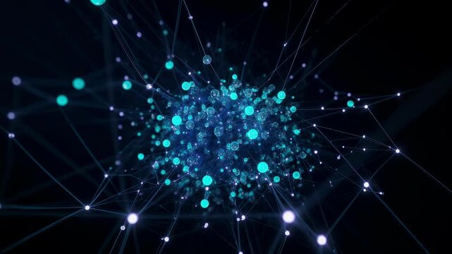 Digital network of glowing blue nodes