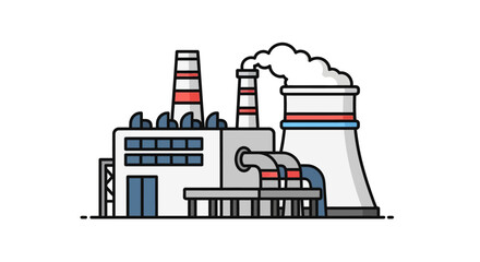 Fototapeta premium Modern industrial facility producing goods or energy with smoke from smokestacks