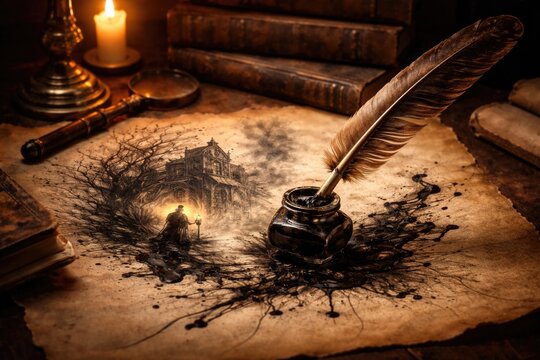 Mystery story emerges through ink on timeworn parchment and quill