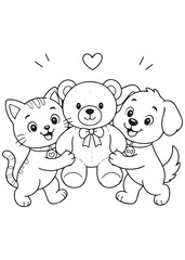 Fototapeta premium coloring book puppy and kitten sharing a sweet friendship moment