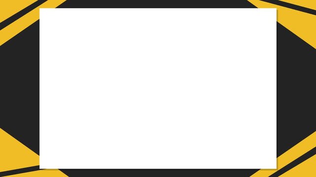 Modern yellow and black geometric frame transition revealing white central placeholder for professional video streaming.