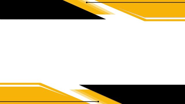 Yellow and black geometric shapes sliding into frame on white background for modern corporate presentation and business video