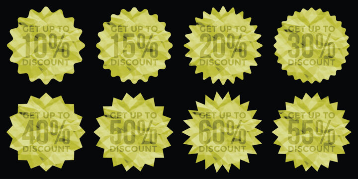 Yellow Crumpled Paper Starburst Summer Sale Sticker - Vector Discount Promo Badge and Textured Label Design