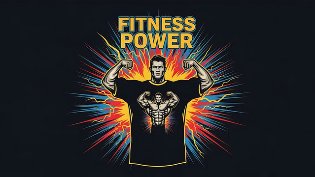 Fitness power featuring a muscular man flexing his biceps