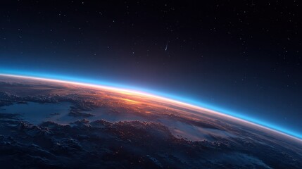 Obraz premium Blue Sunrise Over the Earth Horizon: Celestial View from Space