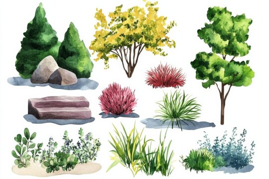 Collection of various plants and rocks for landscaping ideas in garden design