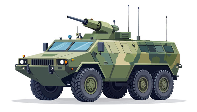 Modern Armored Military Vehicle with Camouflage Pattern.