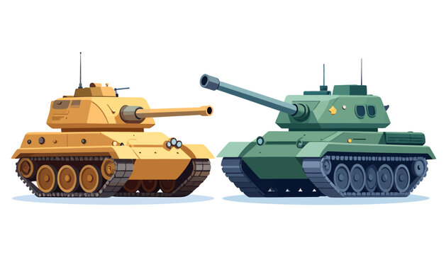 Two military tanks facing each other on a white background.
