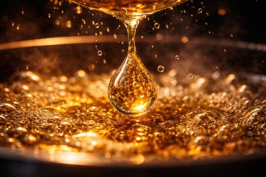 Single drop of hot cooking oil featuring suspended air bubbles