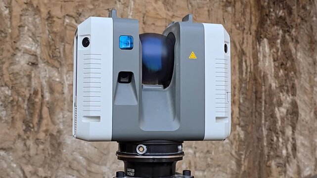 geodesy 3d scanning of objects geodetic control during construction. 3D laser scanner. High quality 4k footage