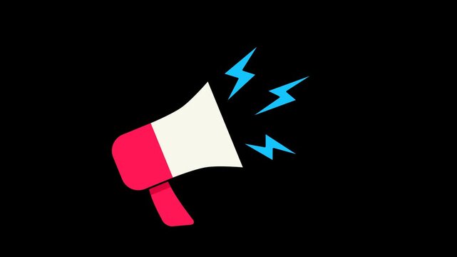 Seamless looping red and white megaphone animation swaying back and forth on a transparent alpha channel. Announcement and job vacancy motion graphic for information and recruitment themes