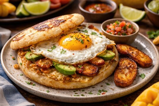 Popular Caribbean fried egg arepa dish with regional flavor