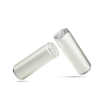 Several metallic soda cans with black labels and blue accents are displayed against a white background. The cans are shown from various angles, some tilted and others upright.