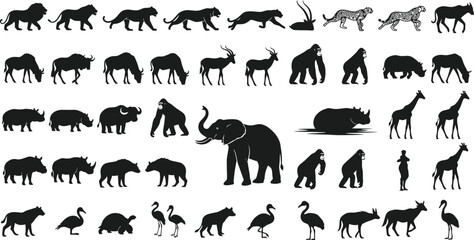 Fototapeta premium Black and white african animals vector illustration Vector