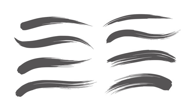 Collection of eight dark grey abstract brush strokes white black charcoal clean