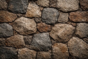 Fototapeta premium Rough stone wall background with big stone elements arranged randomly