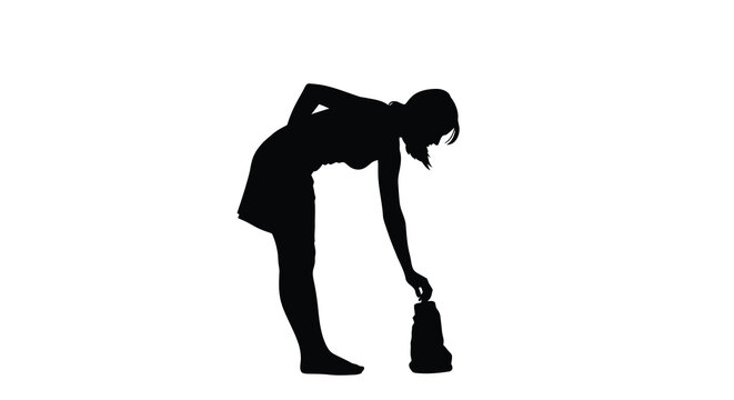 Woman bending over and reaching down black silhouette high quality