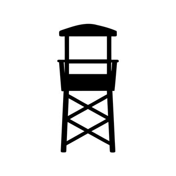 Black silhouette image of a lifeguard tower on a white background