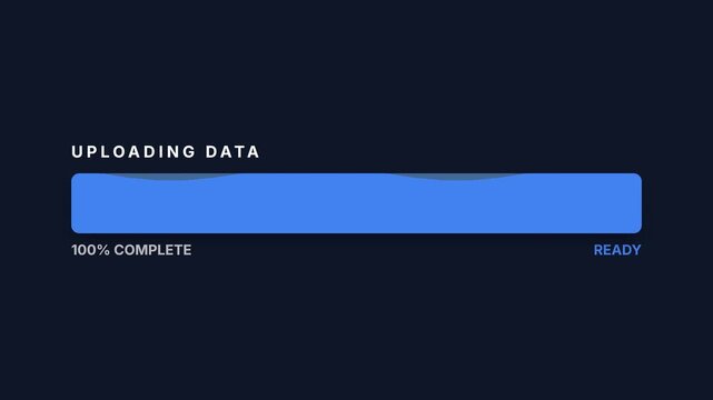 Data Upload Progress Bar 100% Complete Ready. Technology Concept.