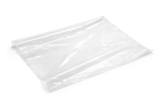 Single sheet of plastic packaging film shown against a plain white surface