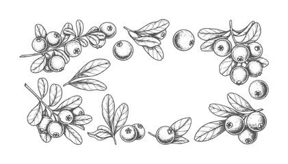 Hand drawn lingonberry branches and berries arranged in a decorative border fruit © Mohammad