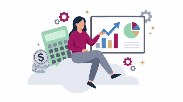 Woman analyzing financial data, business growth, and strategy on a cloud