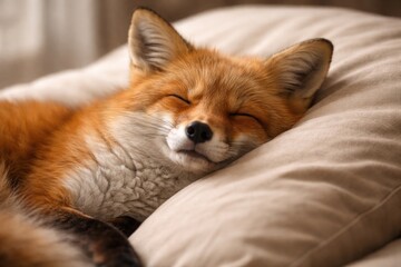 Obraz premium peaceful fox pet enjoying a nap on a gentle pillow texture