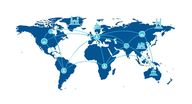 Global business expansion and network connectivity map for enterprise scaling and international corporate growth strategies
