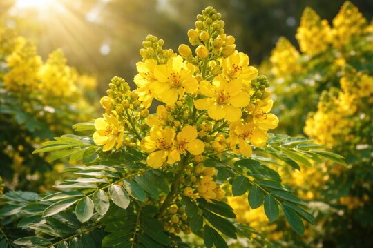 Yellow flowering siamese senna edible plant under sunlight
