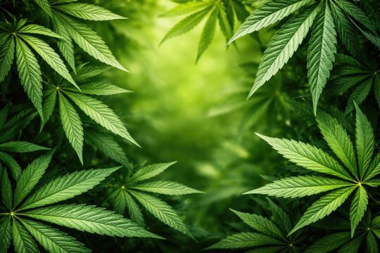 Vibrant green hemp leaf texture background ideal for copy space with text layout