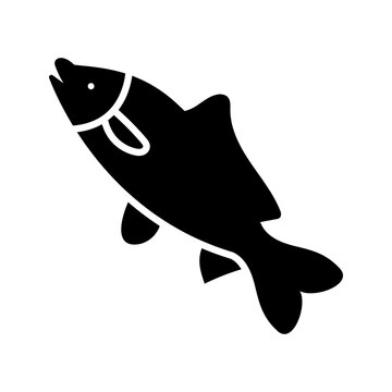 Common carp icon. Animals and freshwater fish filled symbol. Black and white.
