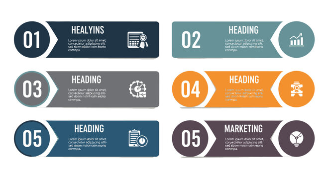 Infographic Elements: Numbered Steps, Icons for Business, Marketing, Data Analysis
