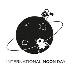 Minimalist vector illustration celebrating International Moon Day, featuring an astronaut and lunar lander on the Moon's surface. © Sabbir