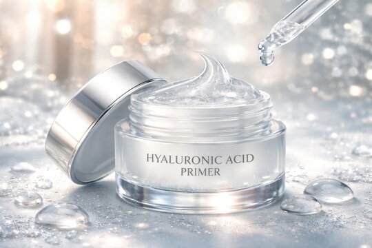 Moisturizing hyaluronic acid primer gel promoting youthful skin and smooth makeup finish