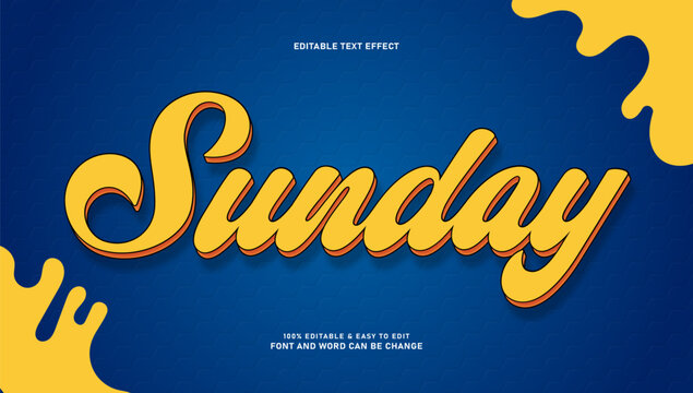 Sunday 3D Editable Text Effect with Yellow Script Font on Blue Background