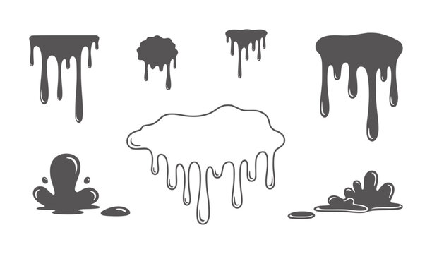 Various dark gray and outline dripping liquid shapes and splashes
