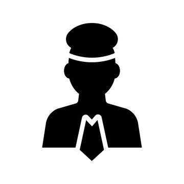 Train conductor icon. Transportation and railway staff filled symbol. Black and white.