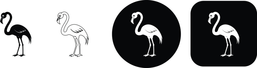 Fototapeta premium Standing flamingo bird in multiple formats outline black and white