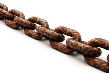 Fototapeta premium Rusted industrial chain in detail with white backdrop and ample copy space