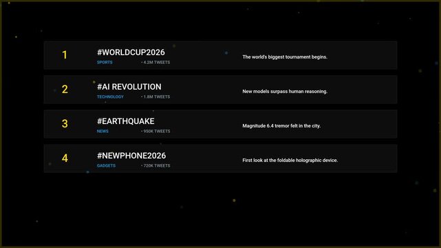 Trending Now Social Media News Feed Display with Hashtags Animation