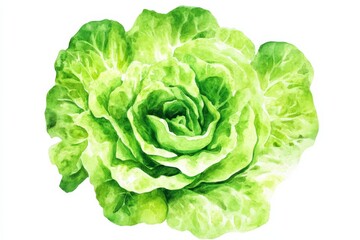 Fototapeta premium Fresh lettuce head placed on a white background with clear details showing the layers and green color of the leaves