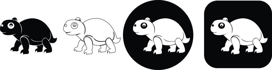 Fototapeta premium Cartoon turtle walking in multiple styles black and white turtle animal cartoon animal