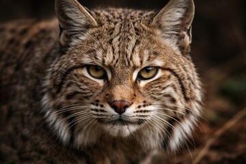 Naklejka premium Focused close up of wild bobcat fur texture and expression