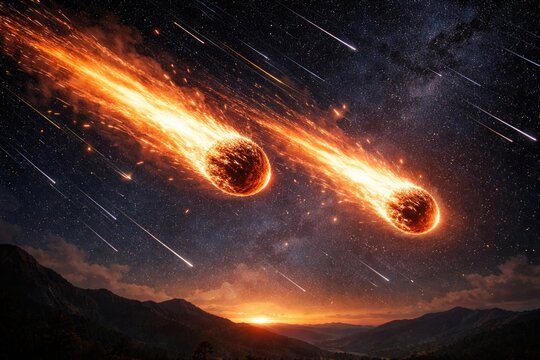 Meteorite duo ignites the night with radiant fireballs and luminous star trails