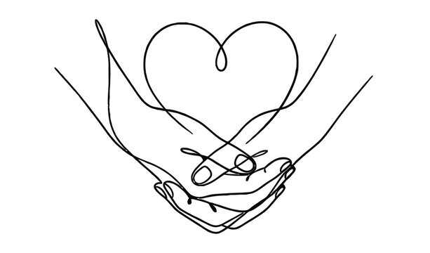 Elegant Mono-line Heart & Hands Vector