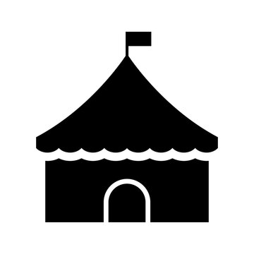 Circus tent icon. Entertainment and circus filled symbol. Black and white.